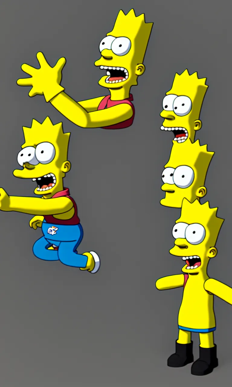 Image similar to bart simpson as real guy, render in vray, ambient occlusion