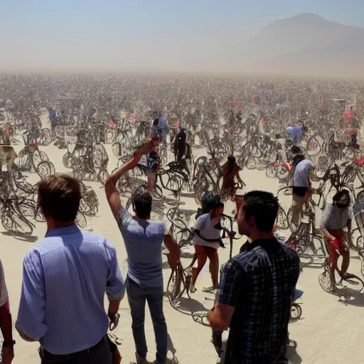 Prompt: angry stock brokers at burning man