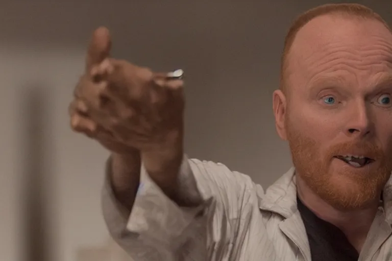 Image similar to a film still of Bill burr in pitch black, high quality