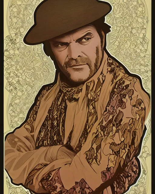 Prompt: a portrait painting of ( ( ( jack nicholson ) ) ) in the style of alphonse mucha!!!