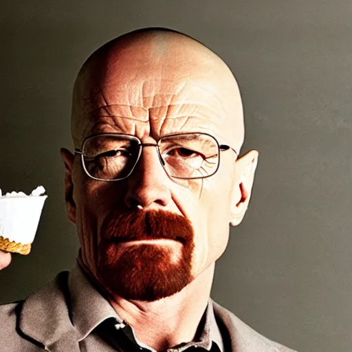 Prompt: walter white holding an ice cream sundae, sharp focus