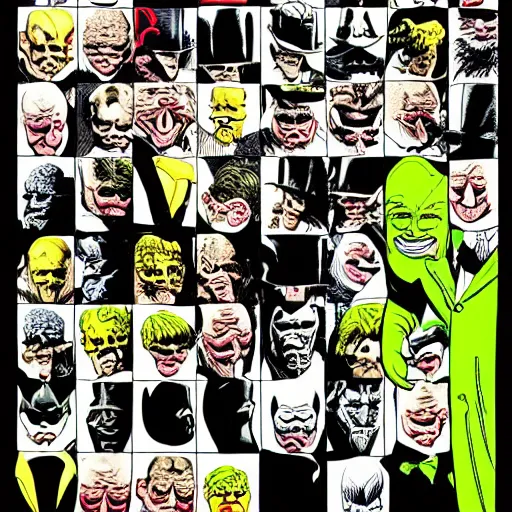 Image similar to drawing of 1 4 tiny jokers crawling out the mouth of gotham city's finest investigative reporter, 4 k art by brian bolland