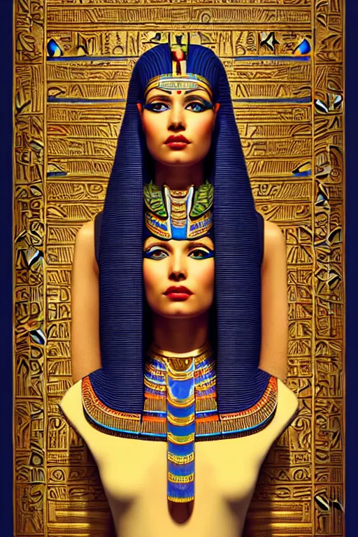 Prompt: Cleopatra portrait, intricate art deco leaf designs, elegant, highly detailed egyptian patterns, hieroglyph, sharp focus, art by Artgerm and beeple