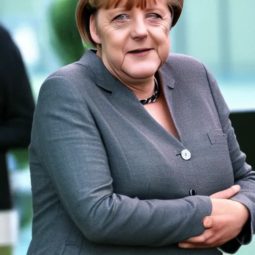 Image similar to angela merkel posing like a slav, drinking vodga