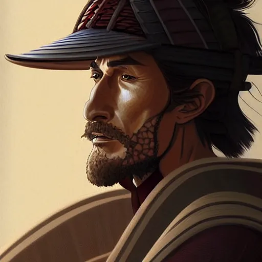 Image similar to portrait of a samurai matthew mcconaughey, artstation, cartoon, elegant, highly detailed, digital painting, clean! outstanding! art by ghibli, makoto shinkai, fujita goro, giraud, akihiko yoshida, fadeev 8 k