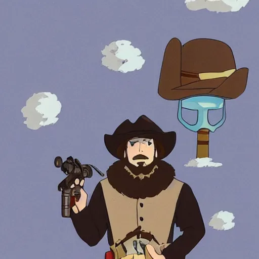 Prompt: bearded american cowboy, studio ghibli, retrofuturism