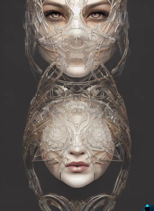 Prompt: symmetry!! masks, machine parts embedded into face, intricate, elegant, highly detailed, digital painting, artstation, concept art, smooth, sharp focus, illustration, art by artgerm and greg rutkowski and alphonse mucha, 8 k