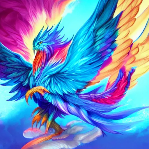 Image similar to rainbow colorful magic phoenix, trending on artstation, cgsociety, artgerm