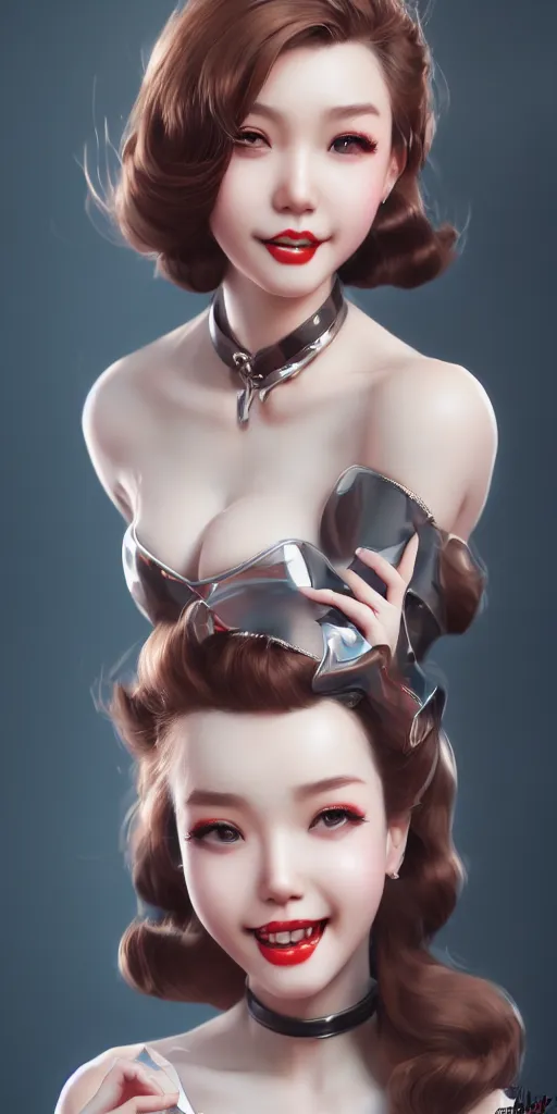 Image similar to a pin up girl, charming smile, beautiful and charming and fashion and dreamlke girl by artgerm lau, & jeehyung lee & wlop, hyperdetailed, 8 k realistic, symmetrical, frostbite 3 engine, cryengine, dof, trending on artstation, trending on deviantart