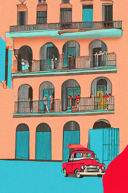 Image similar to cuba, illustration, in the style of katinka reinke