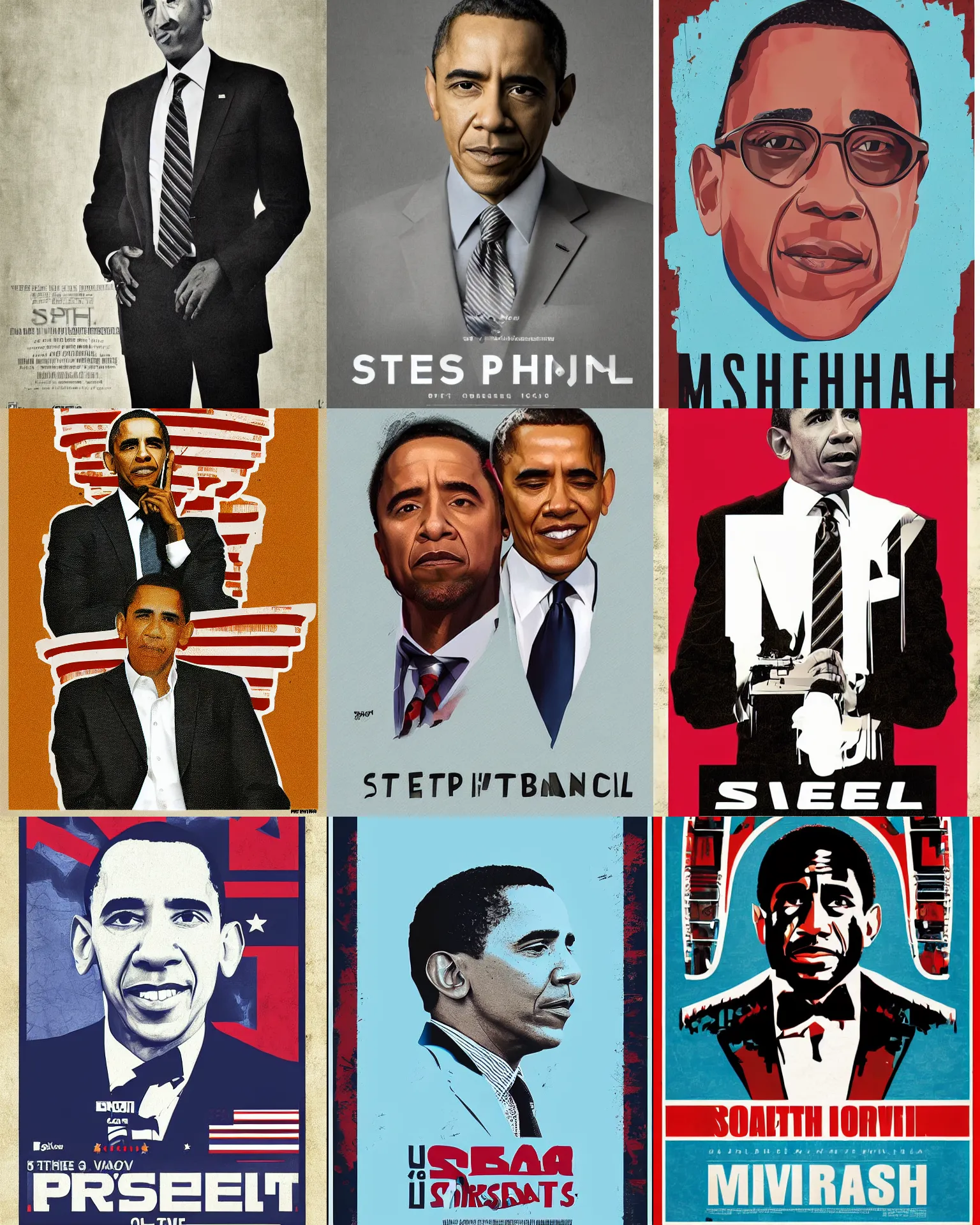 Image similar to minimal movie poster, espn's stephen a. smith is president barack obama, solid colors, digital art