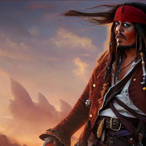 Image similar to photography of boris johnson as captain jack sparrow, deep focus, d & d, fantasy, intricate, elegant, highly detailed, digital painting, artstation, concept art, matte, sharp focus, illustration, hearthstone, art by artgerm and greg rutkowski and alphonse mucha