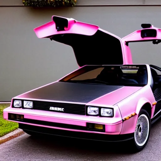 Prompt: “ photo of a pink delorean ”