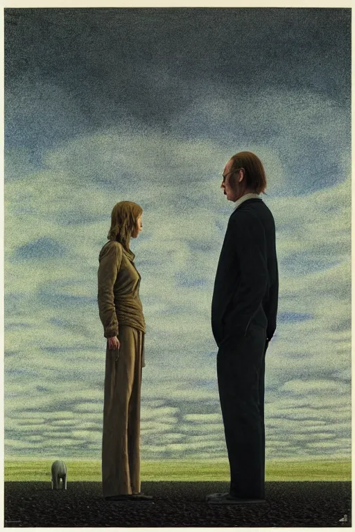 Image similar to man and woman, in the void, by the mirror, station, james gillard, zdislav bexinski, high detail alex colville, otto mueller, stephen conroy, andrea kowch, andrew newell wyeth, daniel meidman jussi picho octane rendering