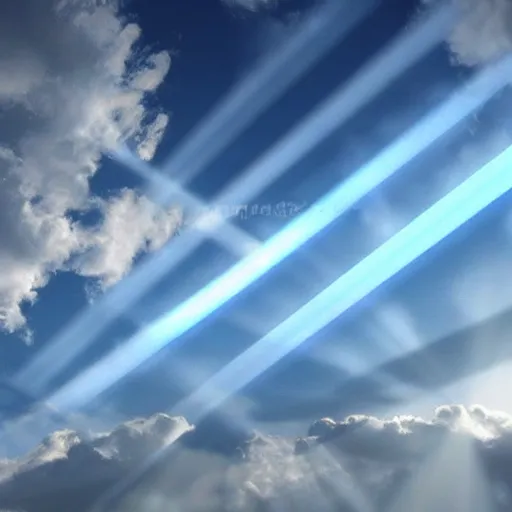 Image similar to clouds with blue rays of light coming from them, photorealistic, heavenly