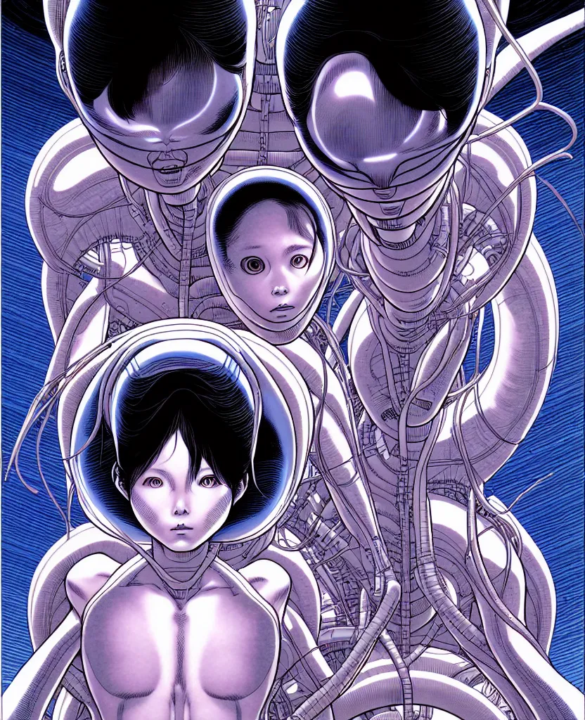 Image similar to newborn from alien, by yukito kishiro!!!!!!!!, symmetrical, hd, hyper detailed, 4 k