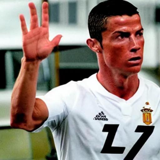 Prompt: movie still of cristiano ronaldo as mccauley in the movie Heat,