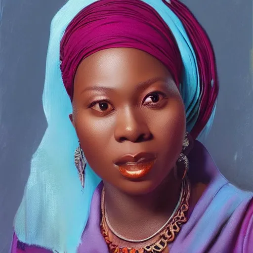 Prompt: portrait of an nigerian woman ( 3 5 ) from nigeria in 2 0 2 1, an oil painting by ross tran and thomas kincade