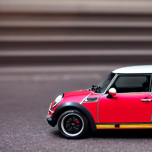 Prompt: 3 5 mm photo of metallic mini cooper s like hot wheels model with a mexico as background, epic cinematic, epic lighting