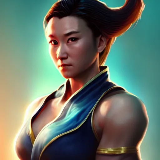 Image similar to Chun-Li portrait, atmospheric lighting, painted, intricate, volumetric lighting, beautiful, golden hour, sharp focus, ultra detailed, by Leesha Hannigan, Ross Tran, Thierry Doizon, Kai Carpenter, Ignacio Fernández Ríos