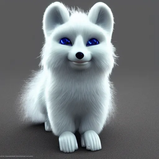 Prompt: arctic fox furby, cute, lifelike, concept art, detailed, happy, 3 d render