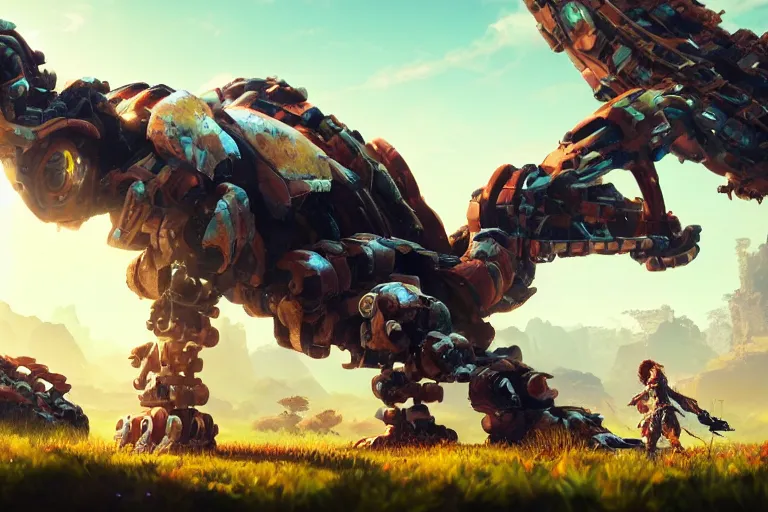 Image similar to shell - walker machine mecanical creature robot of horizon forbidden west horizon zero dawn radiating a glowing aura global illumination ray tracing hdr fanart arstation by ian pesty and alena aenami artworks in 4 k