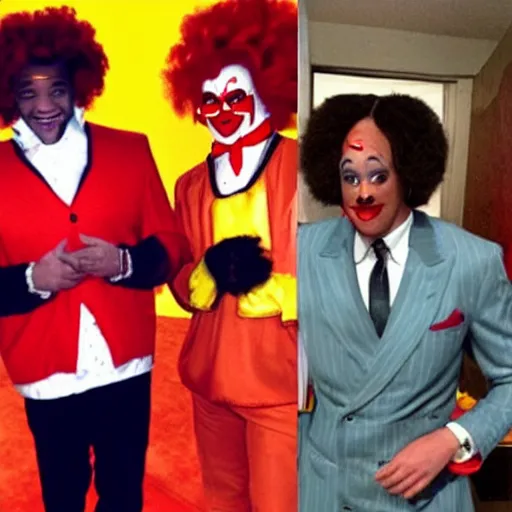 Prompt: Will Smith dressed like Ronald McDonald clown