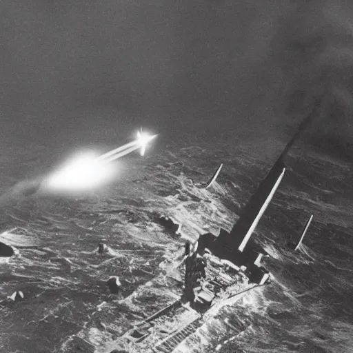 Image similar to an old ww2 photograph of a star destroyer crashing into earth