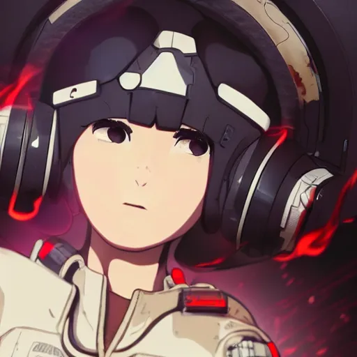 Image similar to Portrait of an Akira anime girl wearing military communication ear headphones, burning white eyes, space pirate, spacesuit ghost in the shell, extreme details, soft lighting, realistic octane render, 8k