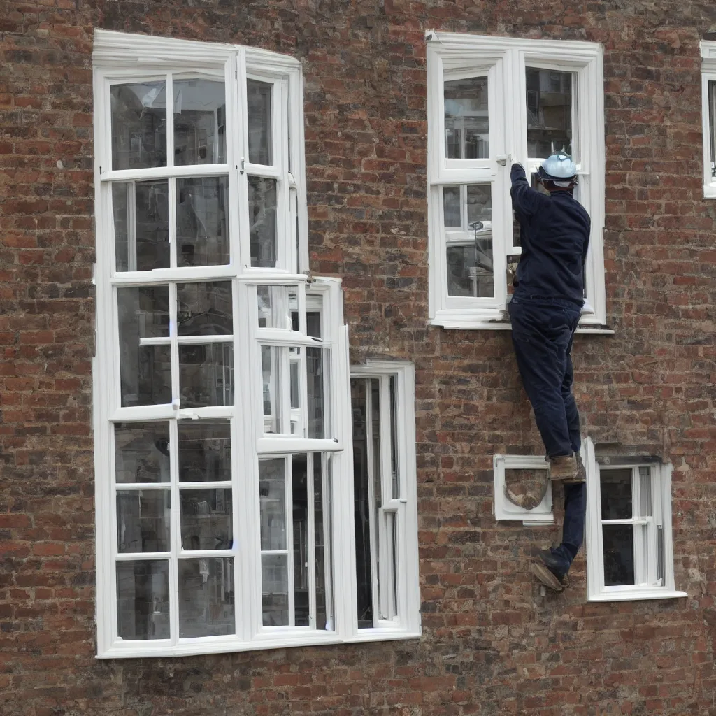 Image similar to builders inspecting and discussing single sash window