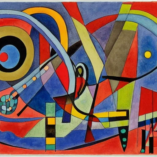 Image similar to musical score that holds a secret message, inspired by klee, kandinsky, calder, miro. hyperdetailed color pen and ink intricate elaborate, collection of museum of modern art, new york