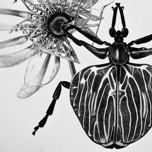 Image similar to bug, black and white, botanical illustration