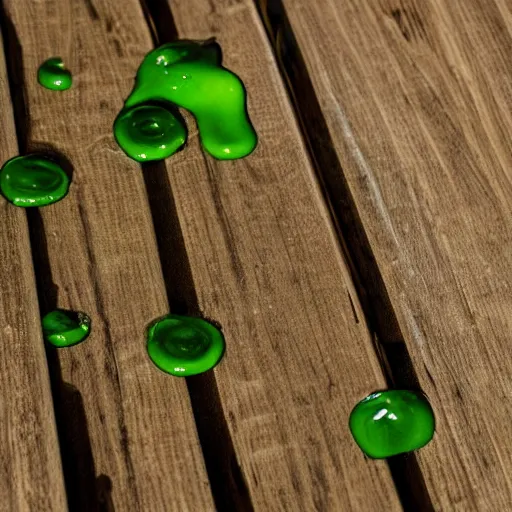 Prompt: short wooden cane with blobs of green slime on it, photograph