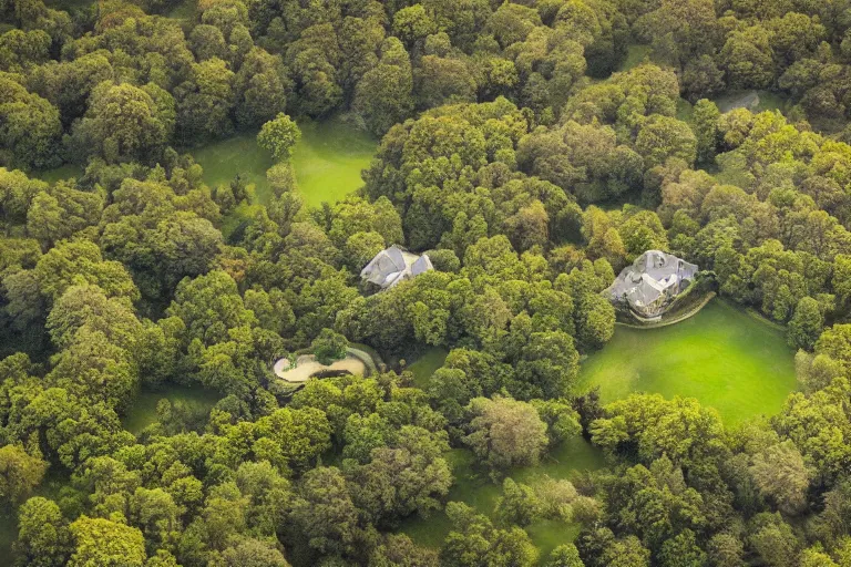 Image similar to luxurious but overgrown estate, night, golden moon