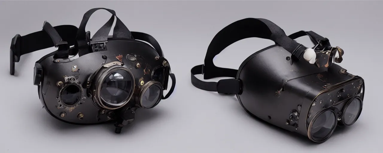 Image similar to advanced complex steampunk VR headset