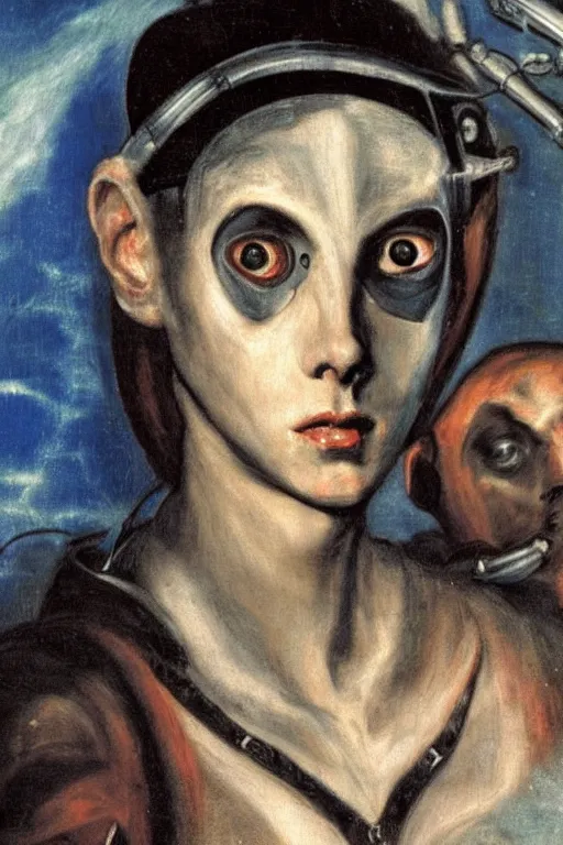 Image similar to a close - up portrait of a cyberpunk cyborg girl, by el greco, rule of thirds