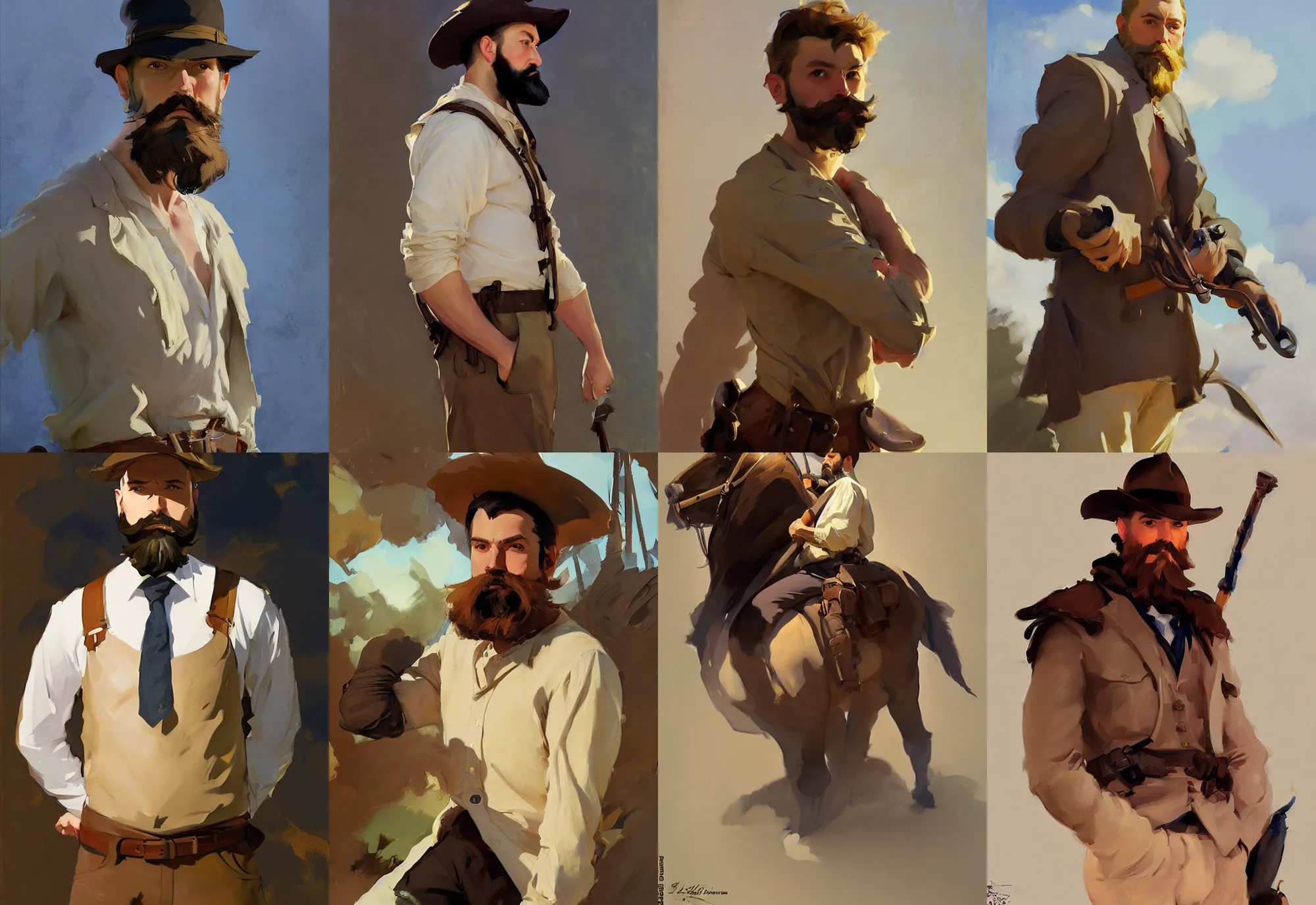 Prompt: portrait of russian model bearded men jodhpurs traveler greg manchess painting by sargent and leyendecker, studio ghibli, fantasy, medium shot, asymmetrical, intricate, elegant, matte painting, illustration, hearthstone, by greg rutkowski, by greg tocchini, by james gilleard, by joe fenton