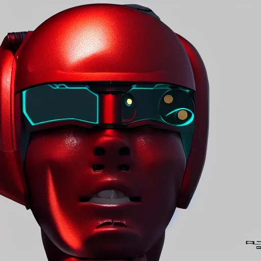 Prompt: an amazing robot-helmet, robotic head-bust portrait, of a sci-fi, human robot hybrid with weaponized systems built into the 3d helmet, cgi, zbrush, blender, octane render