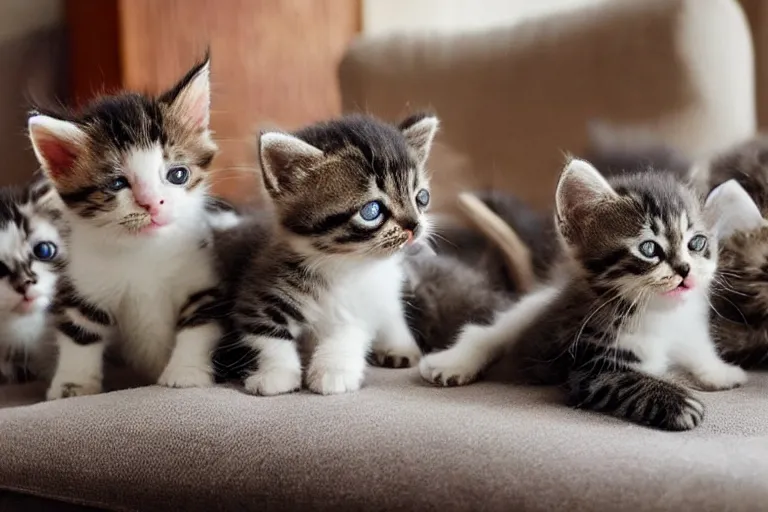 Image similar to a living room full of cute kittens