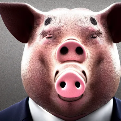 Prompt: closeup of a pig man as he cries as he pays taxes in a suit, airbush, hyper detailed, photorealistic, professional lighting.