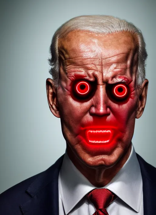 Prompt: hyper realistic ultra realistic mutant photo Doom furious glowing red eyes biden, high quality photo, detailed , 8k