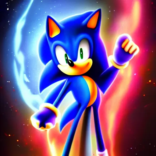 Image similar to cosmic scary sonic hd, dark, fantasy, smooth, dynamic lighting, pixiv style