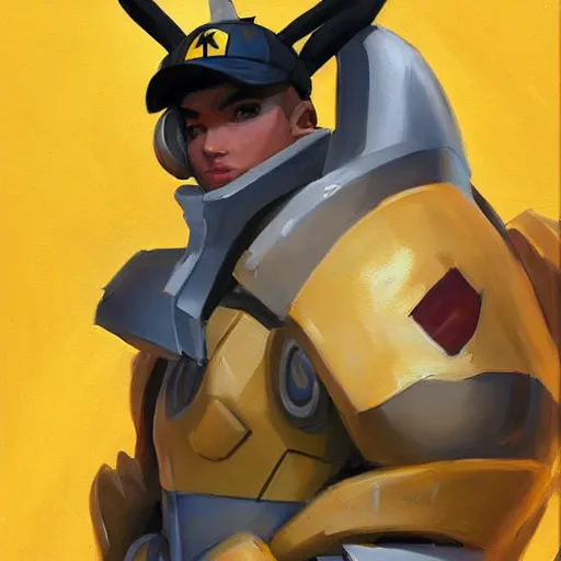 Image similar to greg manchess portrait painting of partially armored pikachu as overwatch character, medium shot, asymmetrical, profile picture, organic painting, sunny day, matte painting, bold shapes, hard edges, street art, trending on artstation, by huang guangjian and gil elvgren and sachin teng