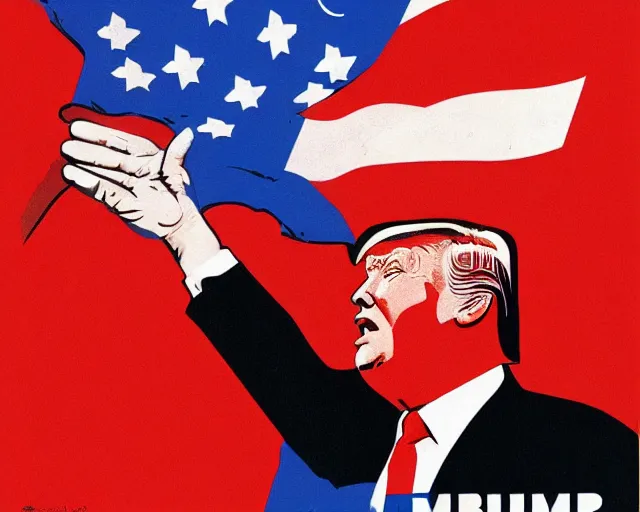 Image similar to Donald Trump waving the soviet flag on a communist propaganda poster, highly detailed soviet art