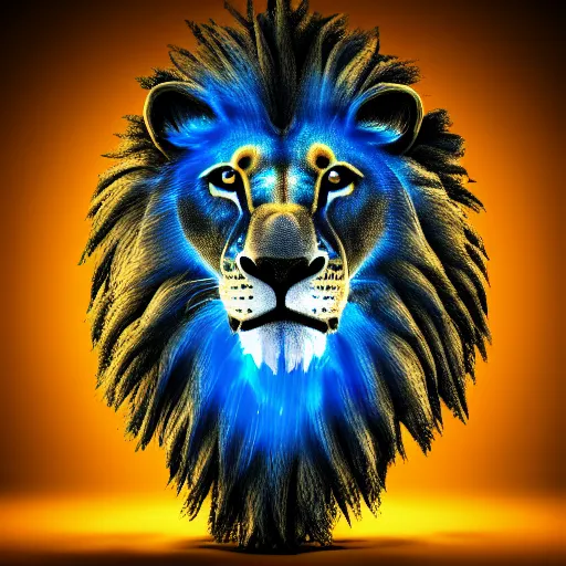 Image similar to blue glowing lion, realistic, black background