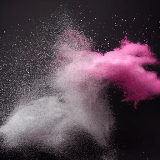 Image similar to clashing powder, colored powder, chalk, studio lighting, explosive, black background