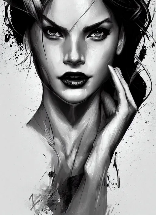 Image similar to headshot of a beautiful woman in black and white, art by diego fazio and diegoKoi, concept art, sharp focus, artgerm, 8k highly detailed