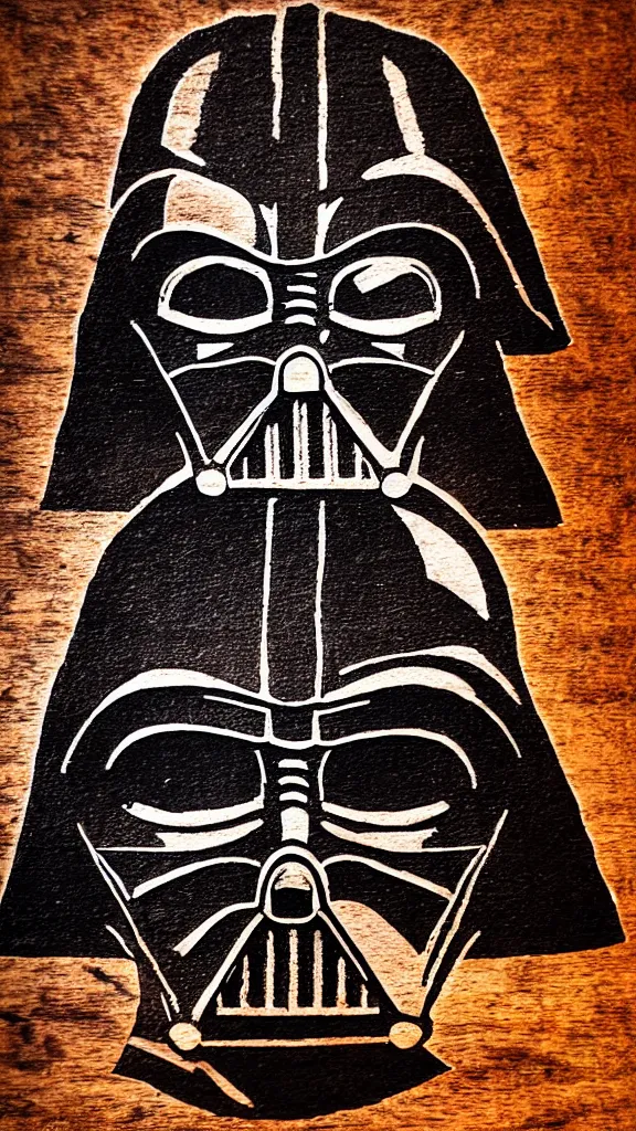 Image similar to a portrait of darth vader, in an action pose, burned into a slice of a log. in the style of a wood burned etching. color harmony, 8 k detail, gallery quality, hd wallpaper, premium prints available, hyper - detailed, intricate design.