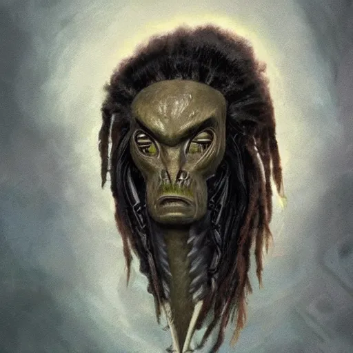Prompt: Maori Tlingit Klingon with head crest and dreadlocks, alien bestiary by Greg Rutkowski