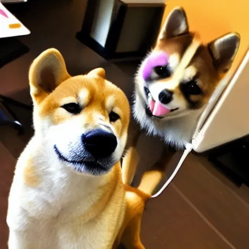 Prompt: shiba inu taking selfie